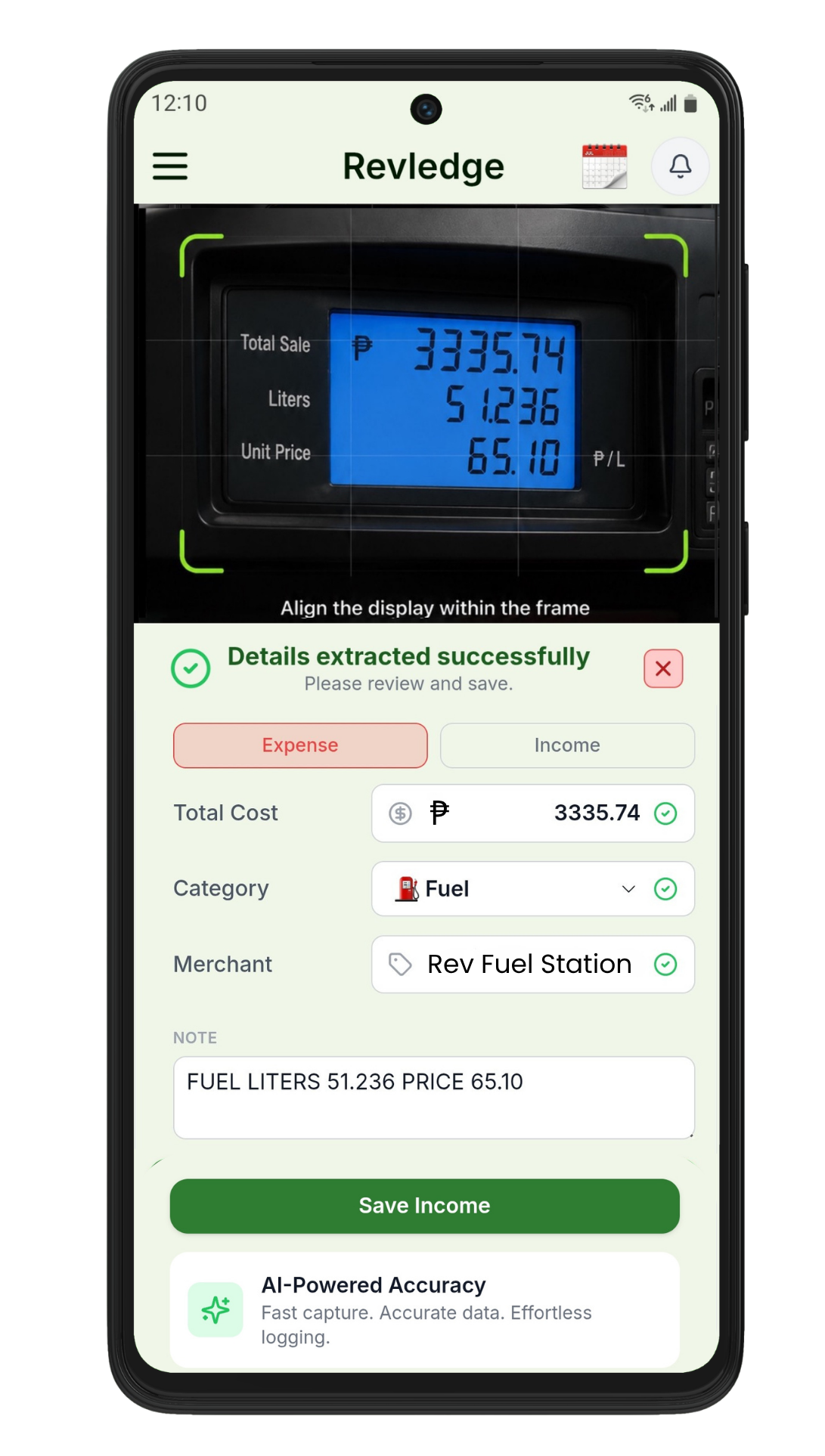 Revledge AI receipt scan preview
